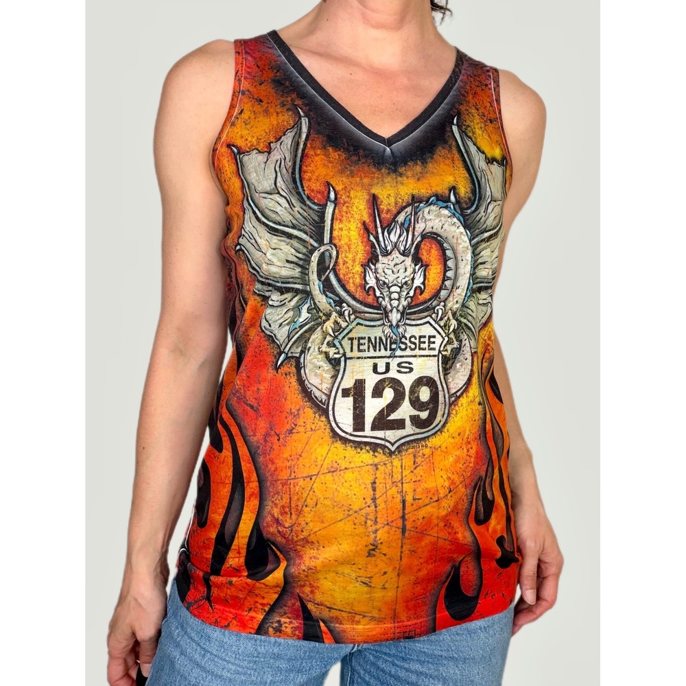 Harley Davidson US 129 Dragon Tennessee Flame‎ Tank Top Large Biker V-Neck 2013